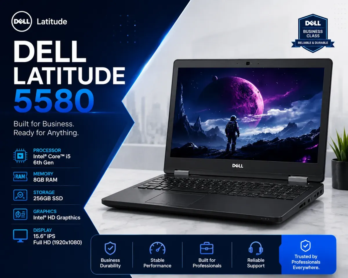 Dell Latitude 5580– i5 6th Gen, 8GB RAM, 256GB SSD, Intel VGA, 15.6″ IPS